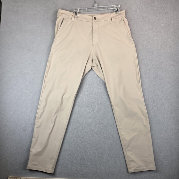 Lululemon Pants Mens 34 Khaki Beige Chino Golf Dress Golf Performance Pockets - Picture 1 of 11